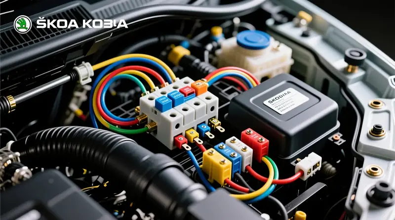 Drošinātāju un releju sadales panelis ar pareizu vadu šķērsgriezumu Škoda Kodiaq elektrosistēmā, jaudas sadalījuma shēma