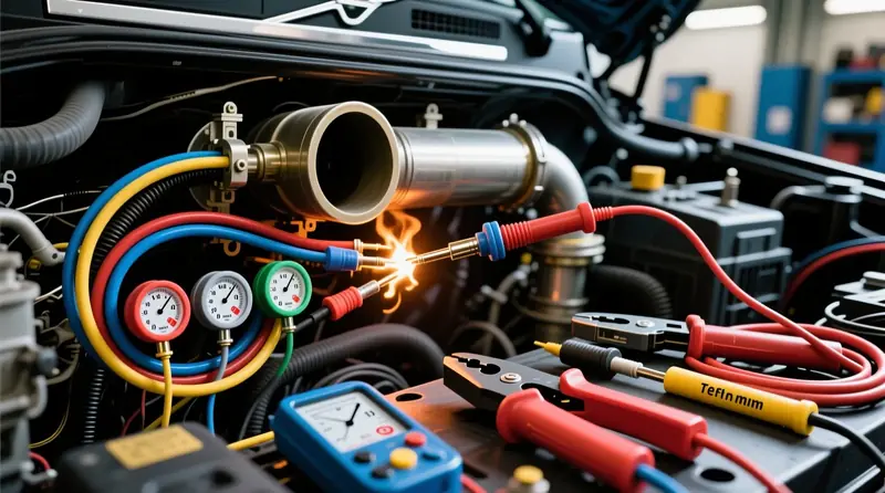 Auto vadu izolācijas temperatūras tests dzinēja nodalījumā ar dažādu izolācijas materiālu paraugiem un mērīšanas instrumentiem