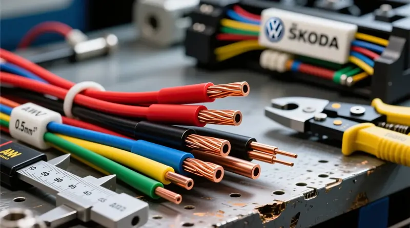 Automobiļu vadu krāsu kodēšanas sistēma ar dažādiem šķērsgriezumiem un AWG standartiem auto elektroinstalācijām