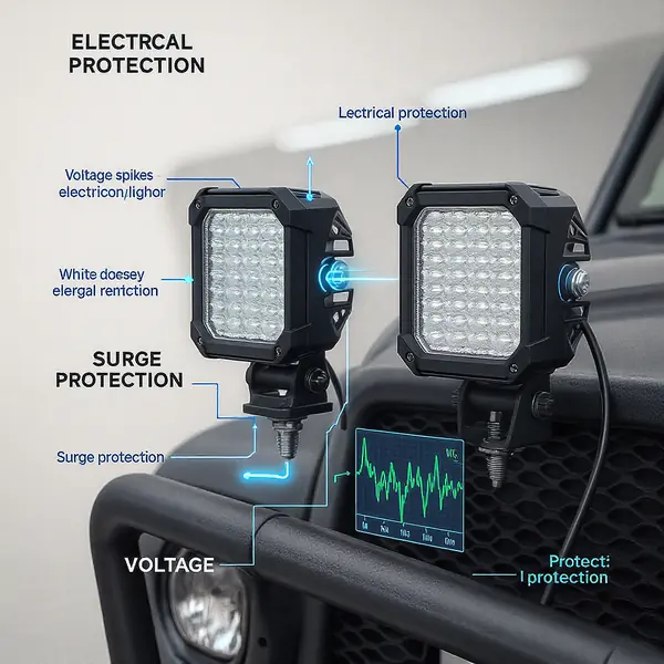 Automašīnu elektriskās sistēmas voltāžas svārstības un LED papildlukturu aizsardzības tehnoloģijas bezceļa transportlīdzekļos