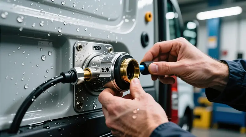 IP69K hermētiskā bulkhead savienojuma uzstādīšana Volkswagen Crafter kravas nodaļas sienā ar ūdensizturīgu blīvējumu