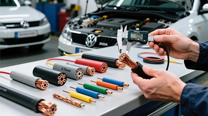 Daudzdzīslu un viendžīslu auto vadu salīdzinājums ar AWG mērierīci un šķērsgriezuma paraugiem Eiropas automašīnas instalācijai