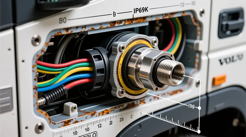 Deutsch hermētiskais caurejošais savienojums ar IP69K aizsardzību Volvo FH kravas automašīnas korpusa sienā