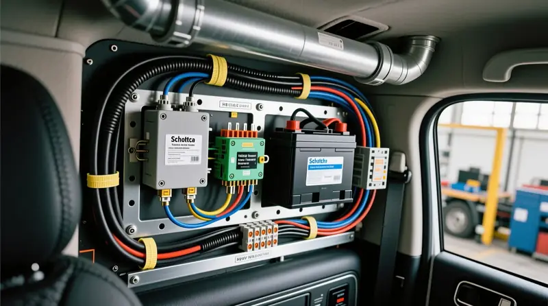 Duālās akumulatoru sistēmas uzstādīšana Volvo kravas auto ar Šotki diožu aizsardzību un sprieguma regulatoriem