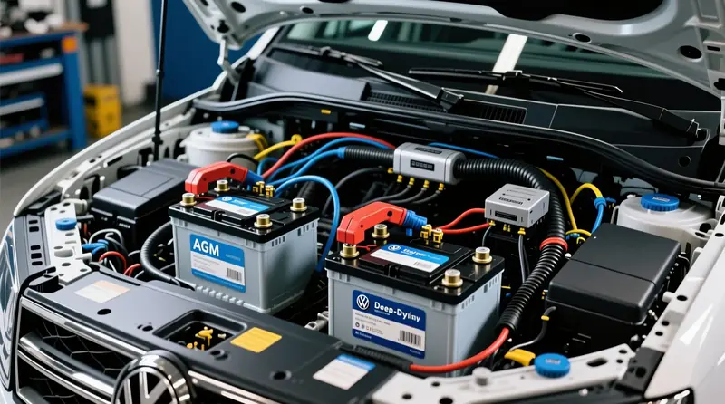 Dual battery sistēma uzstādīta Volkswagen Amarok: starta un papildu AGM akumulators ar barošanas pārslēdzēju un uzlādes kontrolieri