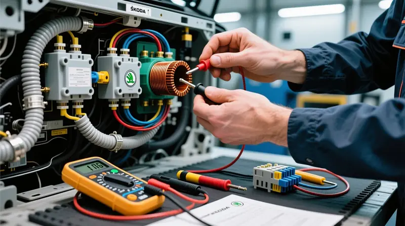 Ferīta gredzenu uzstādīšana Škoda auto elektrosistēmā EMI traucējumu novēršanai ar multimetra diagnostiku