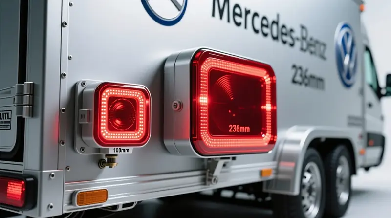 100mm vs 236mm kvadrātveida lukturi - izmēru salīdzinājums