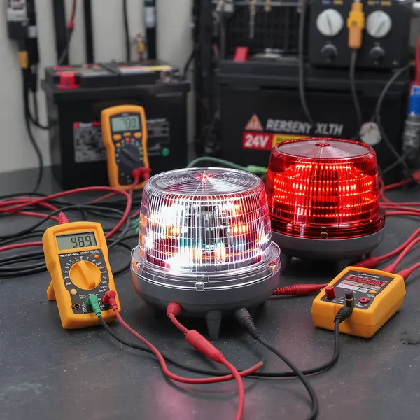 LED bākuguns enerģijas patēriņa mērīšana ar digitālajiem multimetriem 12V un 24V sistēmās