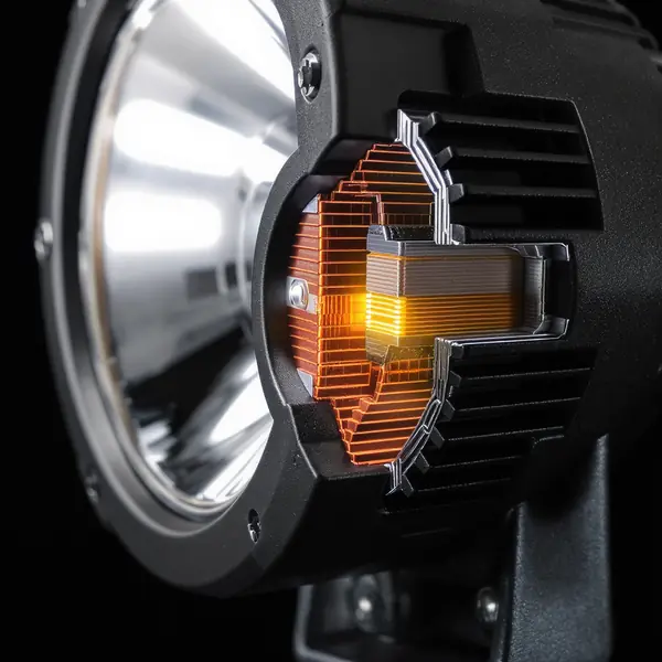 LED darba lukturi ar termisko vadīšanas sistēmu un dzesēšanas radiatoriem