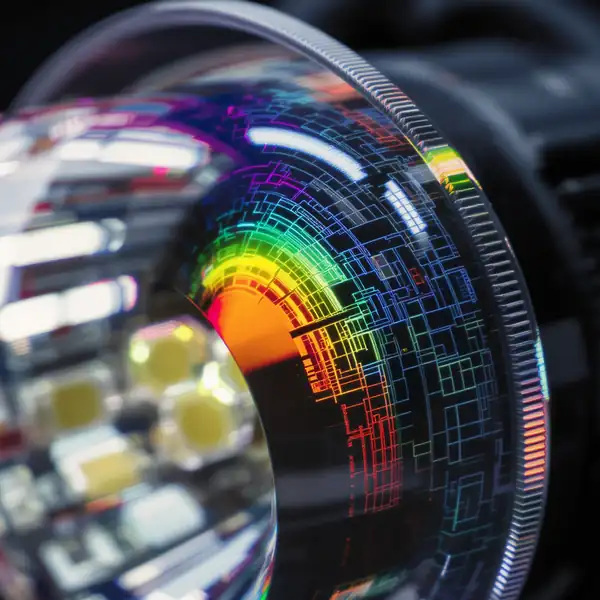 LED luktura daudzslāņu pārklājumi uz lēcas virsmas ar interferenci
