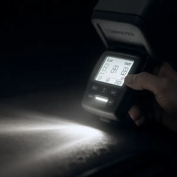 Luksmetra ierīce mēra LED papildluktura gaismas intensitāti un beam pattern izplatību automobiļa apgaismojuma testēšanai