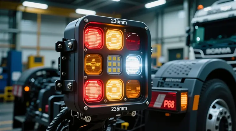 236mm LED aizmugures lukturis ar 7 funkcijām uzstādīts uz Eiropas kravas automašīnas