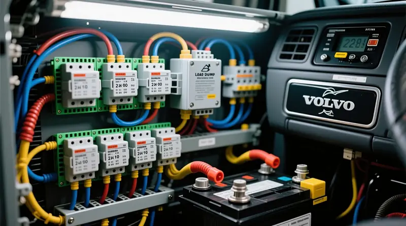 Load dump protector un pārsprieguma aizsardzība uzstādīta Volvo kravas auto 24V elektrosistēmā ar drošinātājiem
