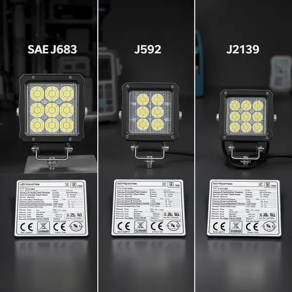 SAE J583, J592 un J2139 standartu LED lukturi ar tehniskajām specifikācijām un sertifikācijas marķējumiem
