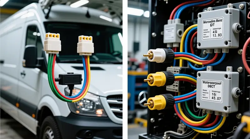 Vadu komplektu salīdzinājums - 2 lukturu standarta vs 3 lukturu DT savienotāji uz Mercedes-Benz Sprinter