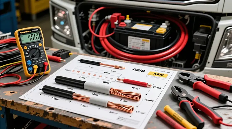 AWG un mm² vadu šķērsgriezumu standartu salīdzinājums ar profesionāliem elektroinstalācijas rīkiem Eiropas kravas automašīnas uzstādīšanai