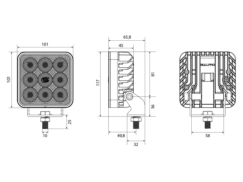LED darba lukturis SPECTRUM SQUARE 54 9-32V IP68 6050Lm R10 5000K - Attēls 3