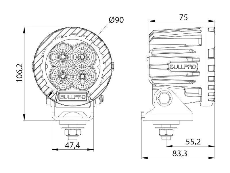 OCEAN VISION LED Darba Lukturis 2100lm, 4000K, IP69K, 9-48V, Alumīnija Korpuss - Attēls 2