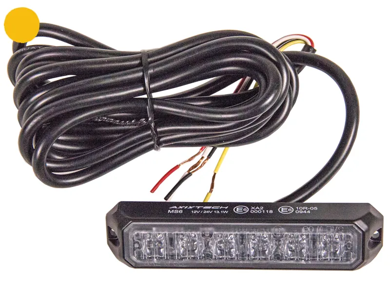 AXIXTECH LED Horizontālā Signālgaisma - Dzintarkrāsas Stroboskops ar IP67 Aizsardzību, 12-24V, ECE R65 Sertificēts