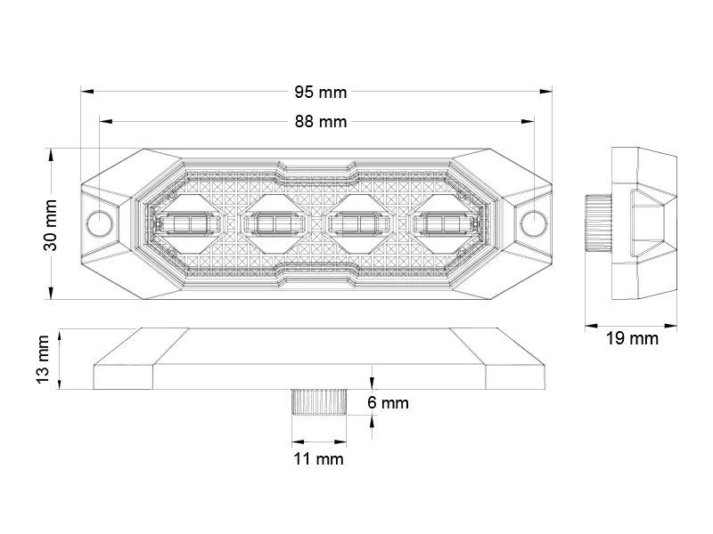 Truck Vision LED Stroboskopa Gaisma ar 4x3W LED - IP6K9K Ūdensizturīga - 12-24V - Attēls 6