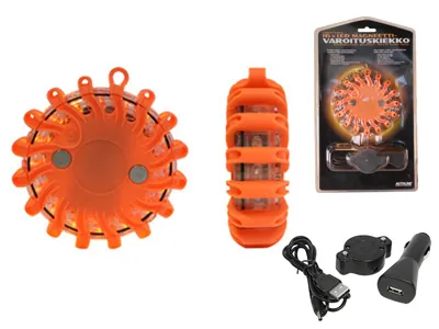 Uzlādējams LED brīdinājuma lukturis ar 16 diodēm, 9 mirgošanas programmām un magnētisko stiprinājumu