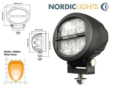 NORDIC LIGHTS N3301 LED Darba lukturis - 4200lm, IP68 ūdensizturīgs, 12-24V, alumīnija korpuss