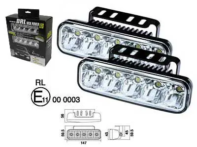 LED Dienas Gaitas Lukturi 5x1W ar Releju, 12-24V Automašīnām, RL E-Approved - Papildlukturi.lv