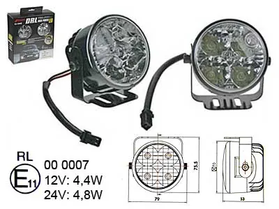 LED dienas gaitas lukturi 4x1W ar releju, 12-24V, RL E-sertificēts dienas gaismu komplekts (70x53mm) - Papildlukturi.lv