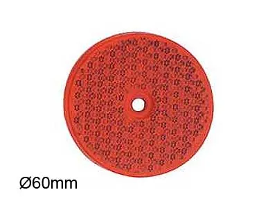 Sarkans apaļais atstarotājs Ø 60mm ar līmēšanas un stiprināšanas iespējām