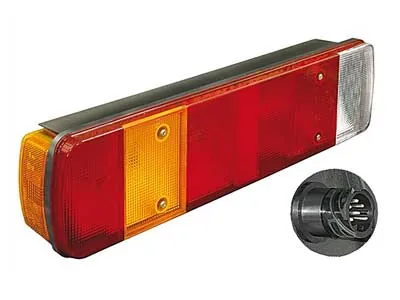 SIM 7-kameru aizmugures lukturis kreisais ar atstarotāju un numura apgaismojumu, stiprināms ar skrūvēm 160 mm attālumā