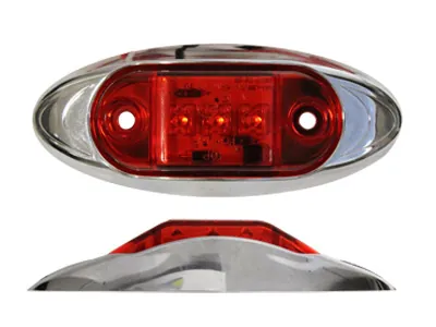 Sarkans LED Sānu Gabarītu Lukturis ar Hromētu Apmali (9-30V) - Papildlukturi.lv