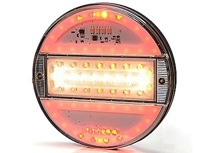 Daudzfunkcionāls apaļš LED aizmugures lukturis ar pozīcijas, bremžu, pagrieziena, atpakaļgaitas un miglas funkcijām, 12-24V, ø140mm, SLIM LINE