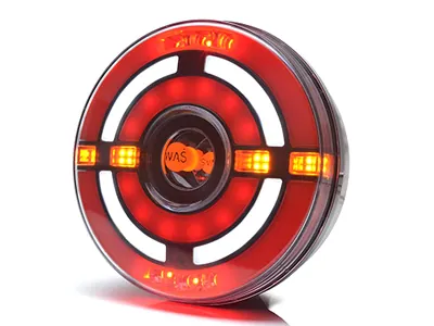 WAS Daudzfunkcionāls Apaļš LED Aizmugures Lukturis ar IP6K9K aizsardzību, 12-24V