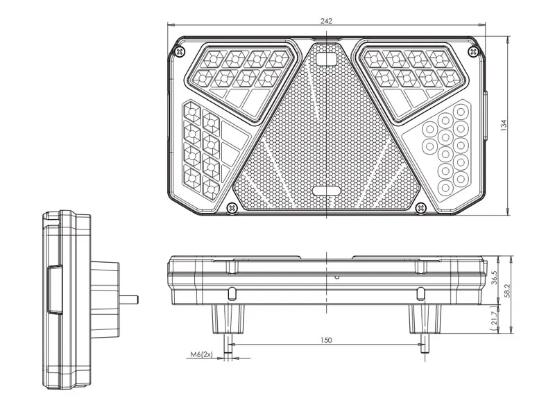 WAS Universāls LED Piekabes Aizmugurējais Lukturis ar 6 Funkcijām 12-24V 242mm - Attēls 3