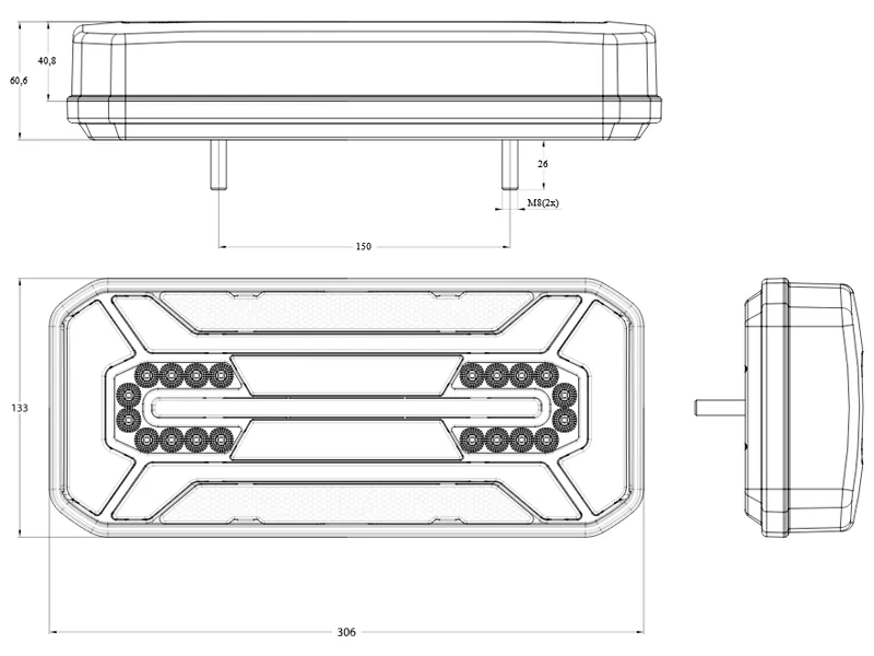 WAS Universāls LED Aizmugures Lukturis, Multifunkcionāls ar Dinamisku Pagrieziena Rādītāju, IP66/68 - Attēls 2