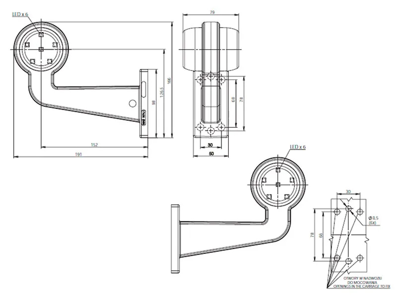 WAS LED Sānu Gabarītu Lukturis (Radziņš) - ECE/ADR sertificēts, 12/24V, Universālam Transportam - Attēls 3