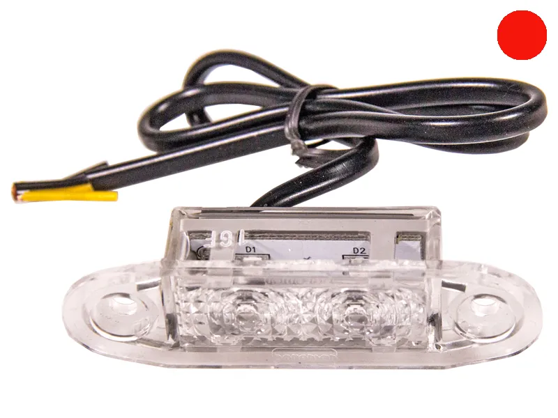 Sarkans LED sānu gabarītu lukturis 10-30V ar ECE apstiprinājumu, 2 LED, 0.5m vads