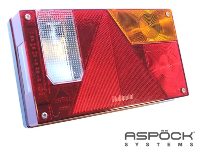 ASPöCK Aizmugurējais piekabes lukturis ar bremzēšanas, atpakaļgaitas un numura zīmes funkcijām