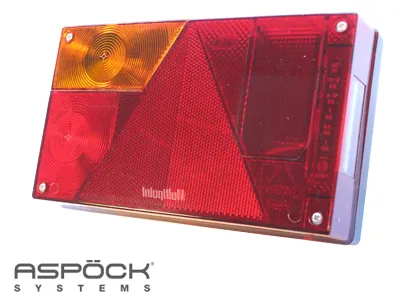 ASPöCK Halogēnu lukturis piekabes aizmugurē ar bremžu, miglas un numura zīmes apgaismojumu, 12V