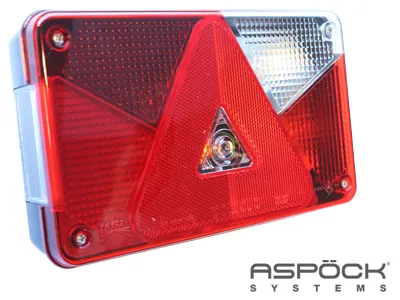 ASPöCK Halogēna aizmugurējais lukturis piekabēm ar bremžu, atpakaļgaitas un numura zīmes apgaismojumu