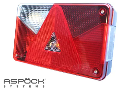 ASPöCK Kreisās puses aizmugurējais halogēna lukturis piekabēm ar 5-kontaktu savienojumu un 152mm skrūvju attālumu