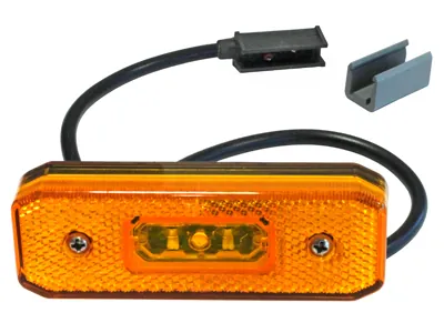 Dzeltens LED sānu gabarīta lukturis ar atstarotāju 24V, ADR sertificēts, 70mm skrūvju attālums