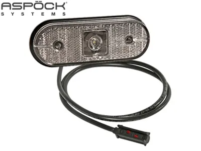 ASPöCK Baltais LED Sānu Gabarītu Lukturis ar Reflektoru, 24V, ADR Sertifikācija, 1.5m vads