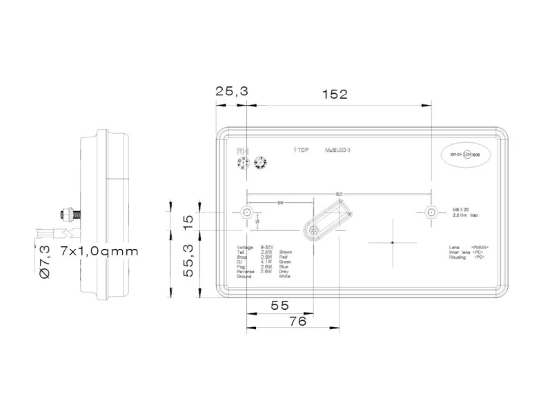 Aspöck LED Aizmugurējais lukturis piekabēm ar pagrieziena, bremžu, pozīcijas un miglas funkcijām (9-32V) - Attēls 3