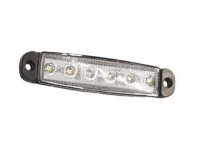 Baltais LED sānu gabarīta lukturis ar virmas montāžu, 6 LED diodēm, 12-24V, E-sertificēts