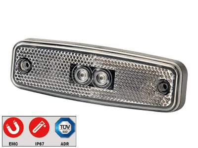 Balts LED Sānu Gabarītu Lukturis ar Atstarotāju 12-24V, 2xLED, AMP Superseal