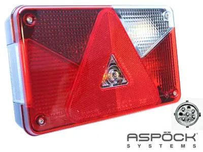ASPöCK Aizmugurējais halogēnu lukturis piekabēm ar bremzēm, miglas un atpakaļgaitas funkcijām