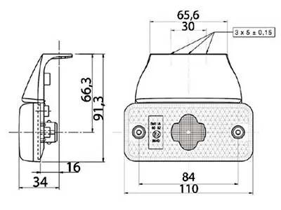 Dzeltens LED Sānu Gabarītu Lukturis 24V ar Atstarotāju un AMP JPT Savienojumu - Attēls 2