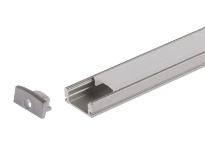 Alumīnija Profils LED Lentām 17.3x8mm - 1 metrs ar Difuzoru un Galiem