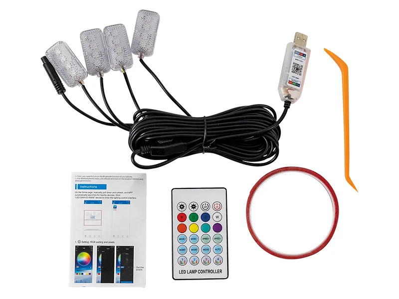 LED RGB Interior Light Set - Automašīnas Salona Apgaismojums ar Tālvadību un APP vadību, 4 LED Spuldzes - Attēls 2